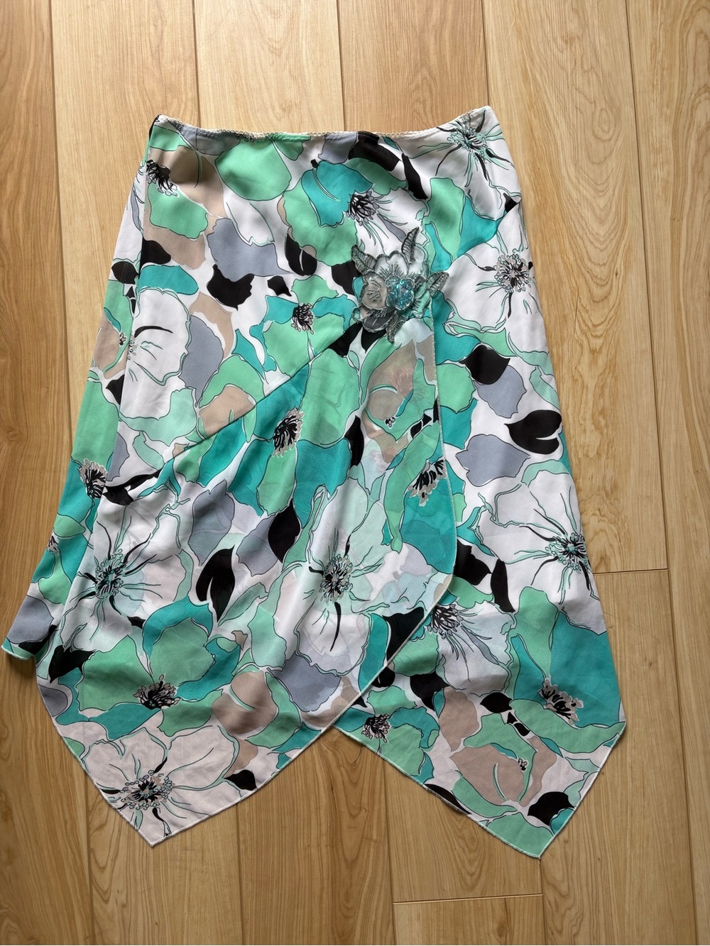 Floral Fairy Y2K Embellished Beaded Handkerchief Hem Midi Skirt